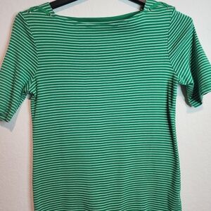 croft & barrow Green and White Striped Boatneck Short Sleeve Top